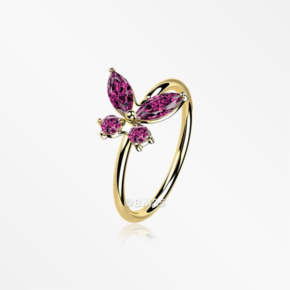 14 Karat Gold Brilliant Sparkle Dainty Butterfly Bendable Hoop Ring - Picture 5 of 5